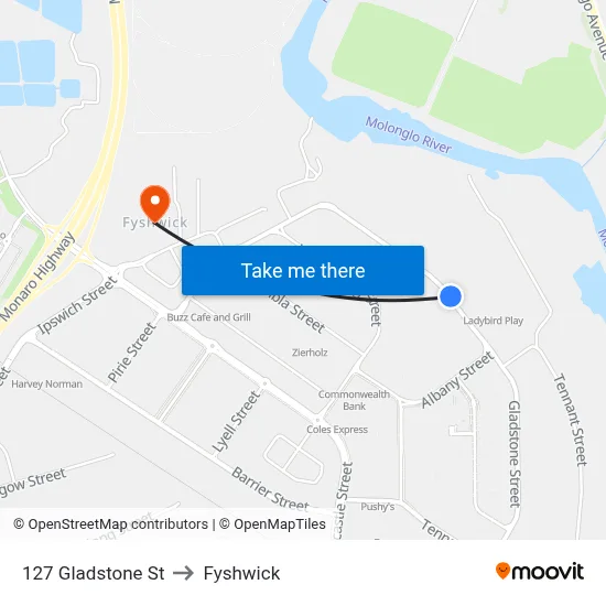 127 Gladstone St to Fyshwick map