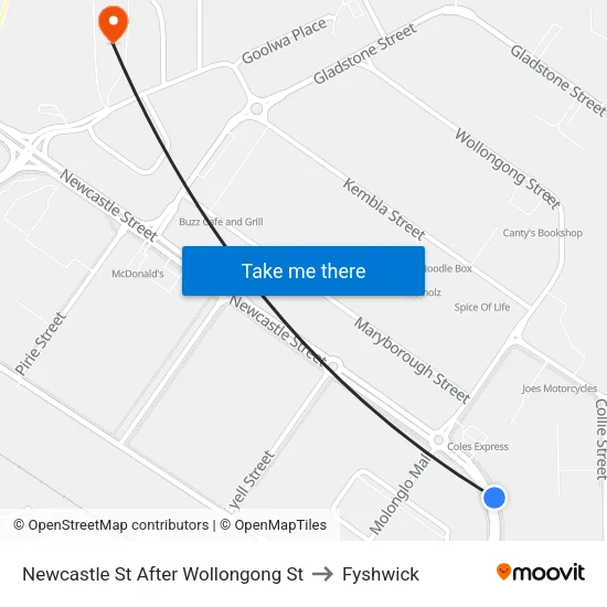 Newcastle St After Wollongong St to Fyshwick map