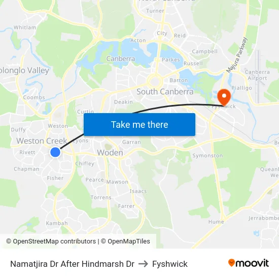 Namatjira Dr After Hindmarsh Dr to Fyshwick map