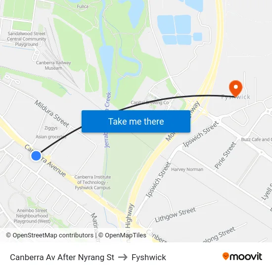 Canberra Av After Nyrang St to Fyshwick map
