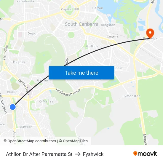 Athllon Dr After Parramatta St to Fyshwick map