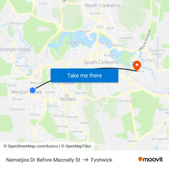 Namatjira Dr Before Macnally St to Fyshwick map
