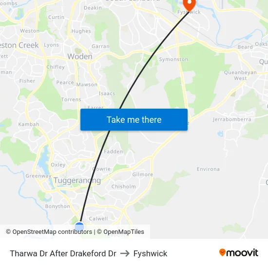 Tharwa Dr After Drakeford Dr to Fyshwick map