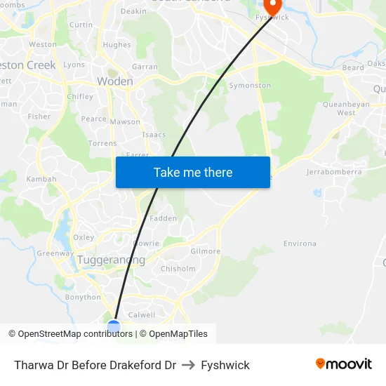 Tharwa Dr Before Drakeford Dr to Fyshwick map