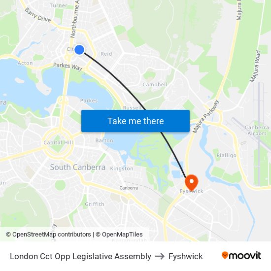 London Cct Opp Legislative Assembly to Fyshwick map