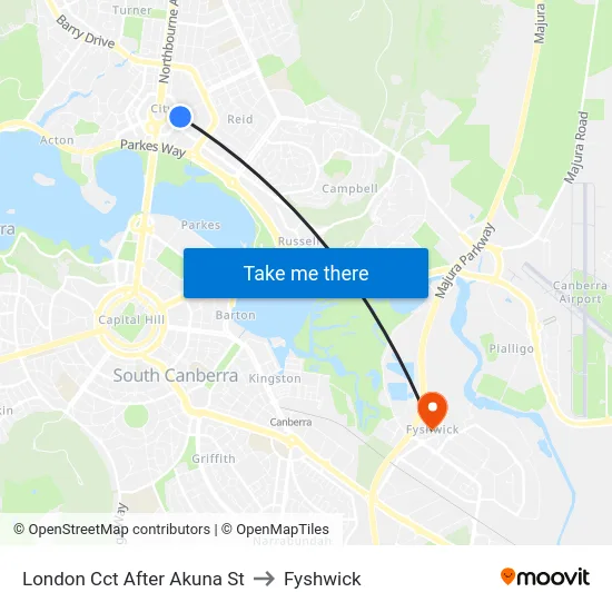 London Cct After Akuna St to Fyshwick map