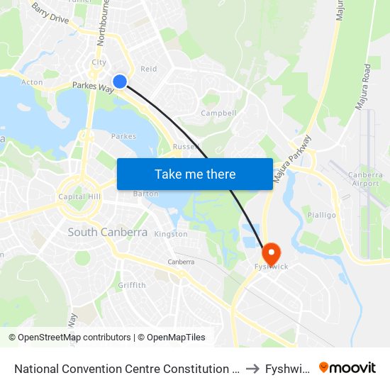 National Convention Centre Constitution Av to Fyshwick map