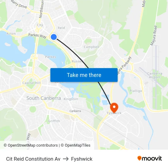 Cit Reid Constitution Av to Fyshwick map