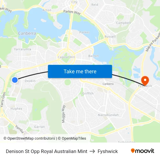 Denison St Opp Royal Australian Mint to Fyshwick map