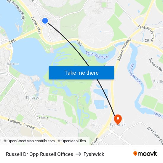 Russell Dr Opp Russell Offices to Fyshwick map