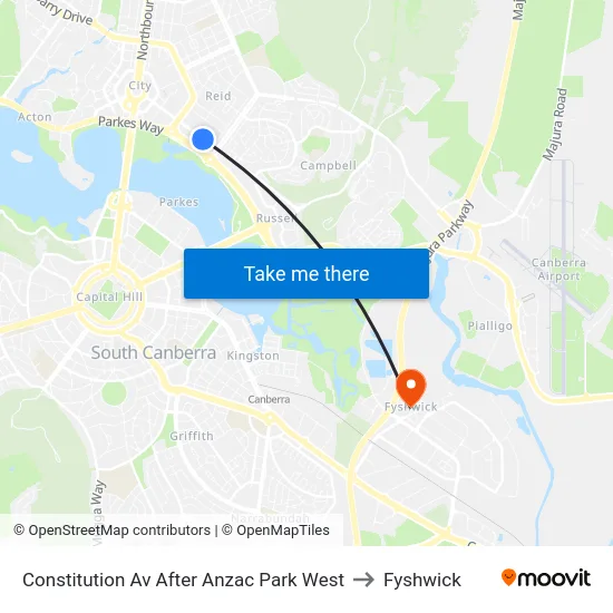 Constitution Av After Anzac Park West to Fyshwick map