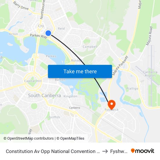 Constitution Av Opp National Convention Centre to Fyshwick map