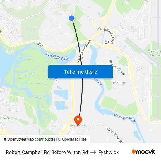Robert Campbell Rd Before Wilton Rd to Fyshwick map