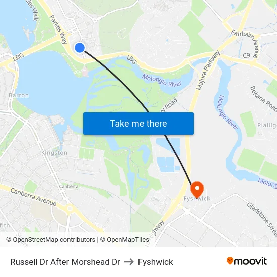 Russell Dr After Morshead Dr to Fyshwick map