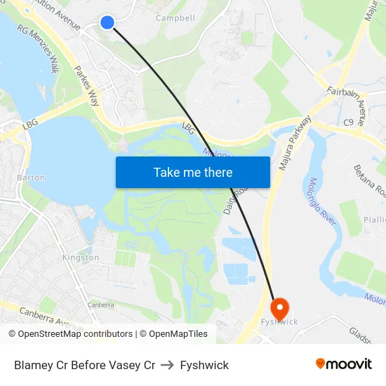 Blamey Cr Before Vasey Cr to Fyshwick map