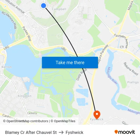 Blamey Cr After Chauvel St to Fyshwick map