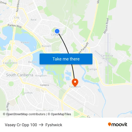 Vasey Cr Opp 100 to Fyshwick map