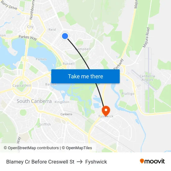 Blamey Cr Before Creswell St to Fyshwick map