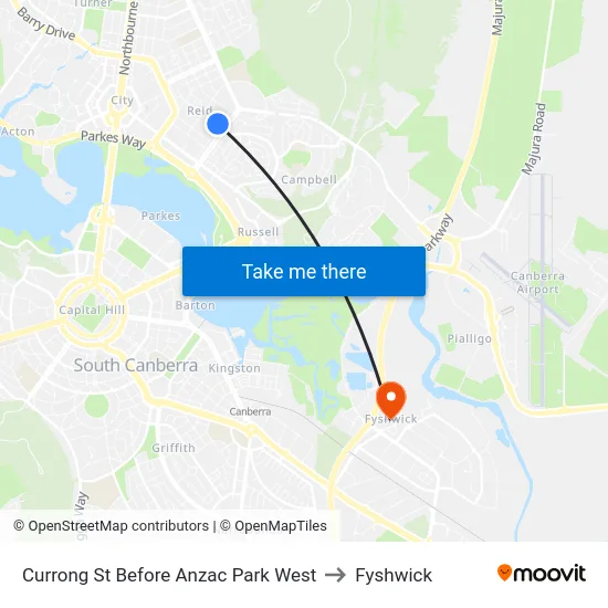 Currong St Before Anzac Park West to Fyshwick map