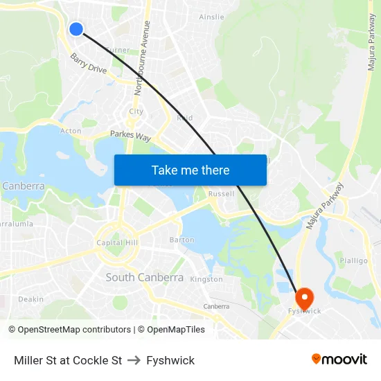 Miller St at Cockle St to Fyshwick map