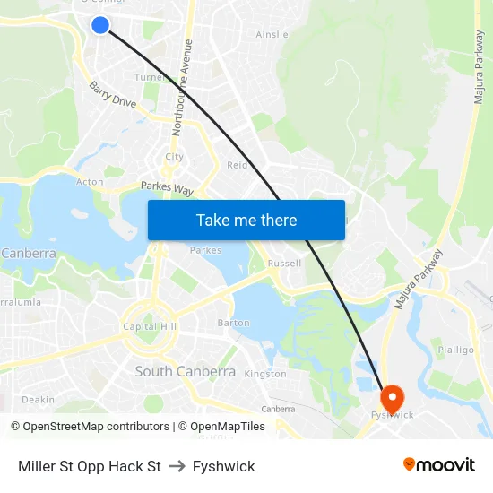 Miller St Opp Hack St to Fyshwick map