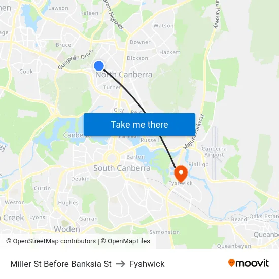 Miller St Before Banksia St to Fyshwick map