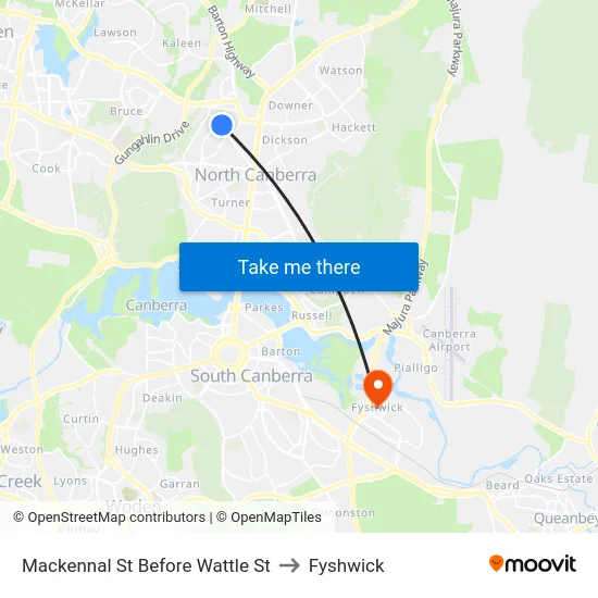 Mackennal St Before Wattle St to Fyshwick map