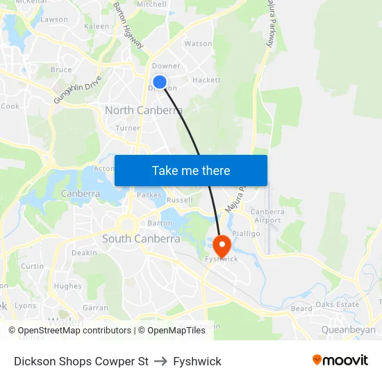 Dickson Shops Cowper St to Fyshwick map
