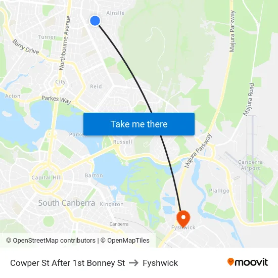 Cowper St After 1st Bonney St to Fyshwick map