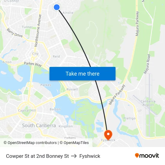 Cowper St at 2nd Bonney St to Fyshwick map