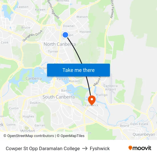 Cowper St Opp Daramalan College to Fyshwick map