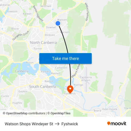 Watson Shops Windeyer St to Fyshwick map