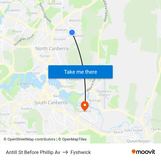 Antill St Before Phillip Av to Fyshwick map