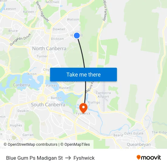 Blue Gum Ps Madigan St to Fyshwick map