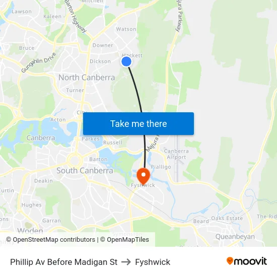 Phillip Av Before Madigan St to Fyshwick map