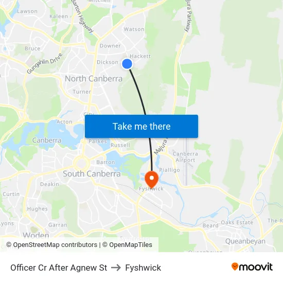 Officer Cr After Agnew St to Fyshwick map