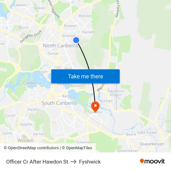 Officer Cr After Hawdon St to Fyshwick map