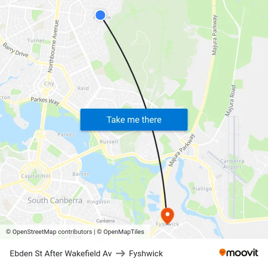 Ebden St After Wakefield Av to Fyshwick map
