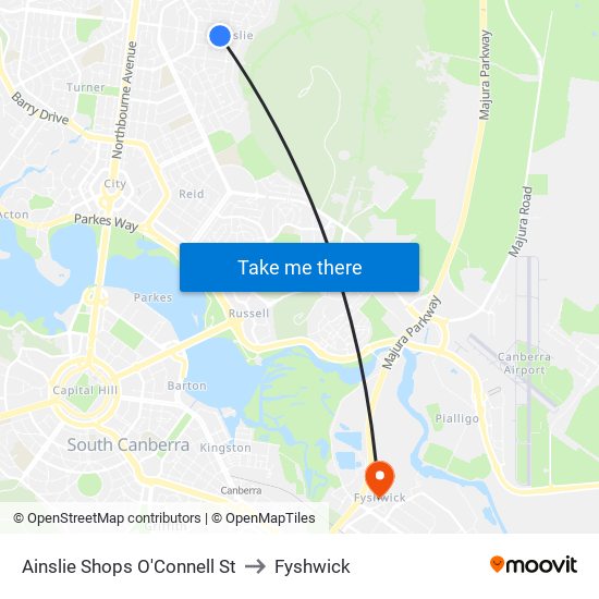 Ainslie Shops O'Connell St to Fyshwick map