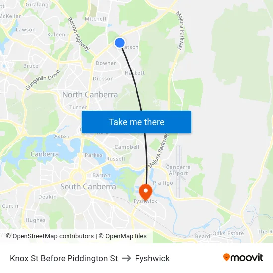Knox St Before Piddington St to Fyshwick map