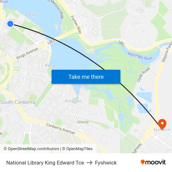 National Library King Edward Tce to Fyshwick map