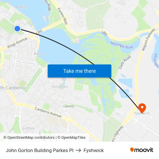 John Gorton Building Parkes Pl to Fyshwick map