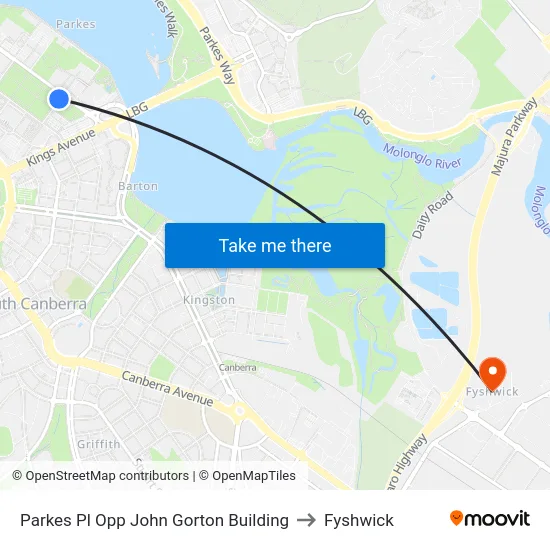 Parkes Pl Opp John Gorton Building to Fyshwick map