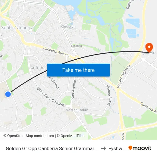 Golden Gr Opp Canberra Senior Grammar School to Fyshwick map