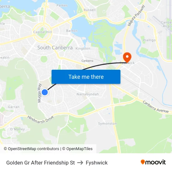 Golden Gr After Friendship St to Fyshwick map