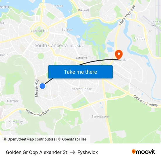Golden Gr Opp Alexander St to Fyshwick map