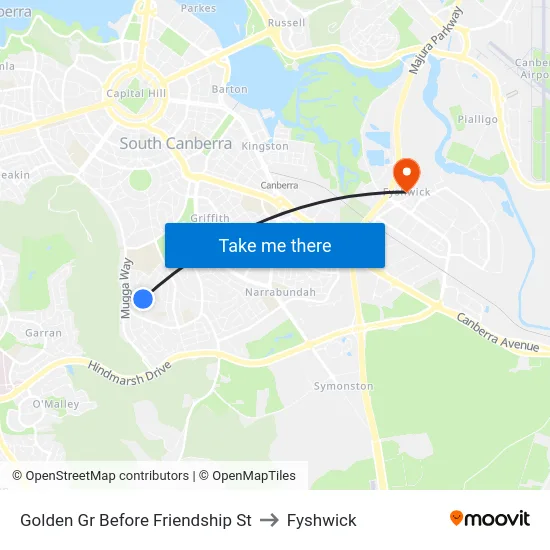 Golden Gr Before Friendship St to Fyshwick map