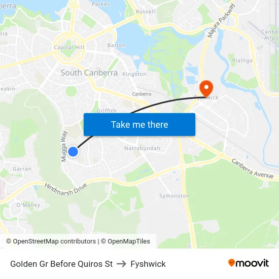Golden Gr Before Quiros St to Fyshwick map