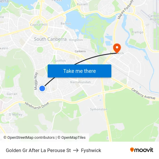 Golden Gr After La Perouse St to Fyshwick map