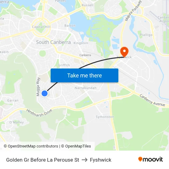 Golden Gr Before La Perouse St to Fyshwick map